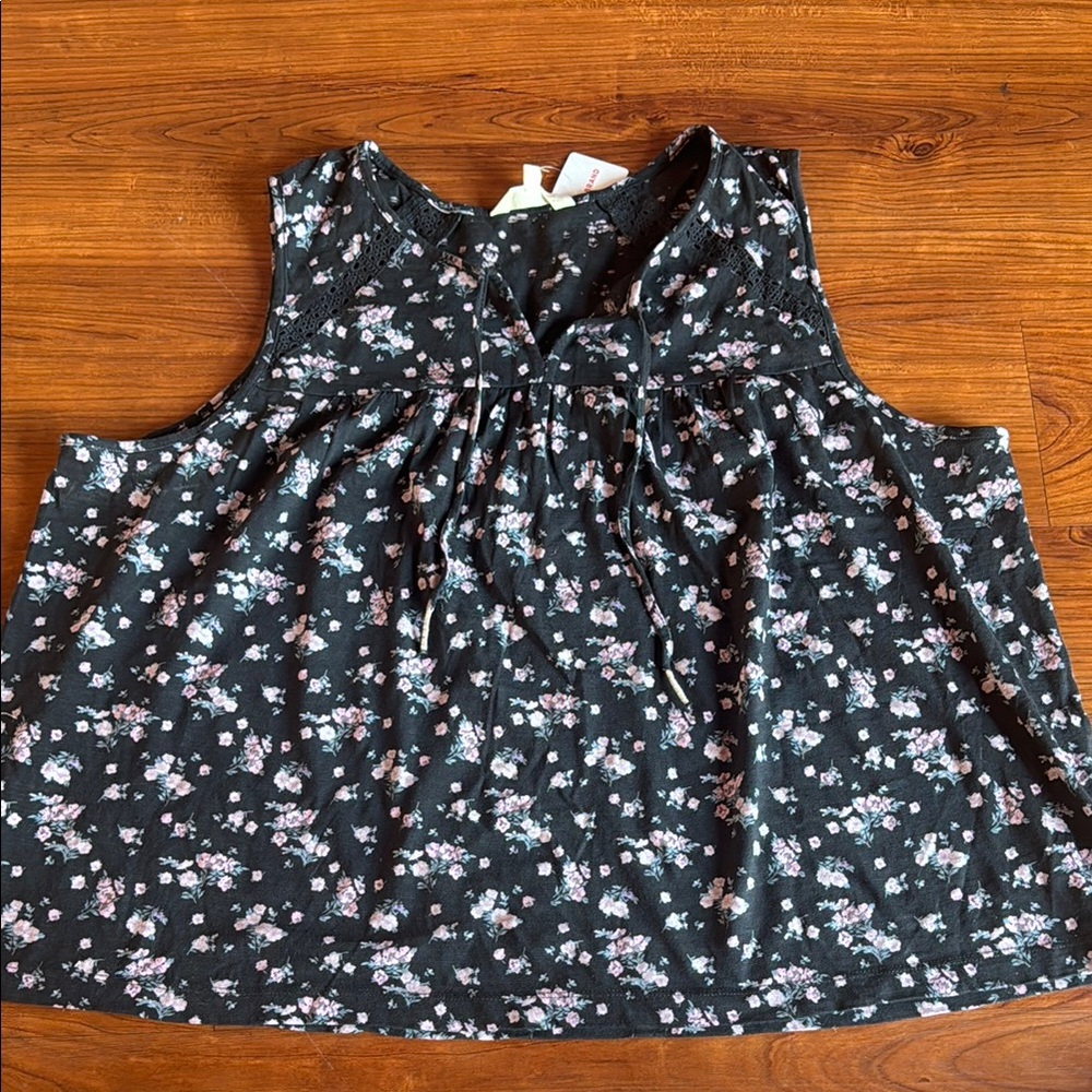 Lucky Brand Black Floral tank NWT XXL